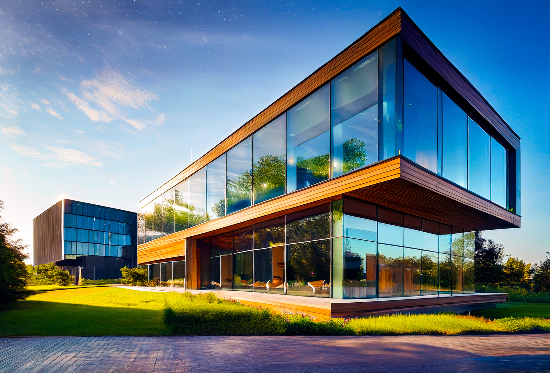 Sicherheitsfolie Riesige Fensterfront eines Gebäudes mit montierter Sicherheits- bzw. Einbruchschutzfolie